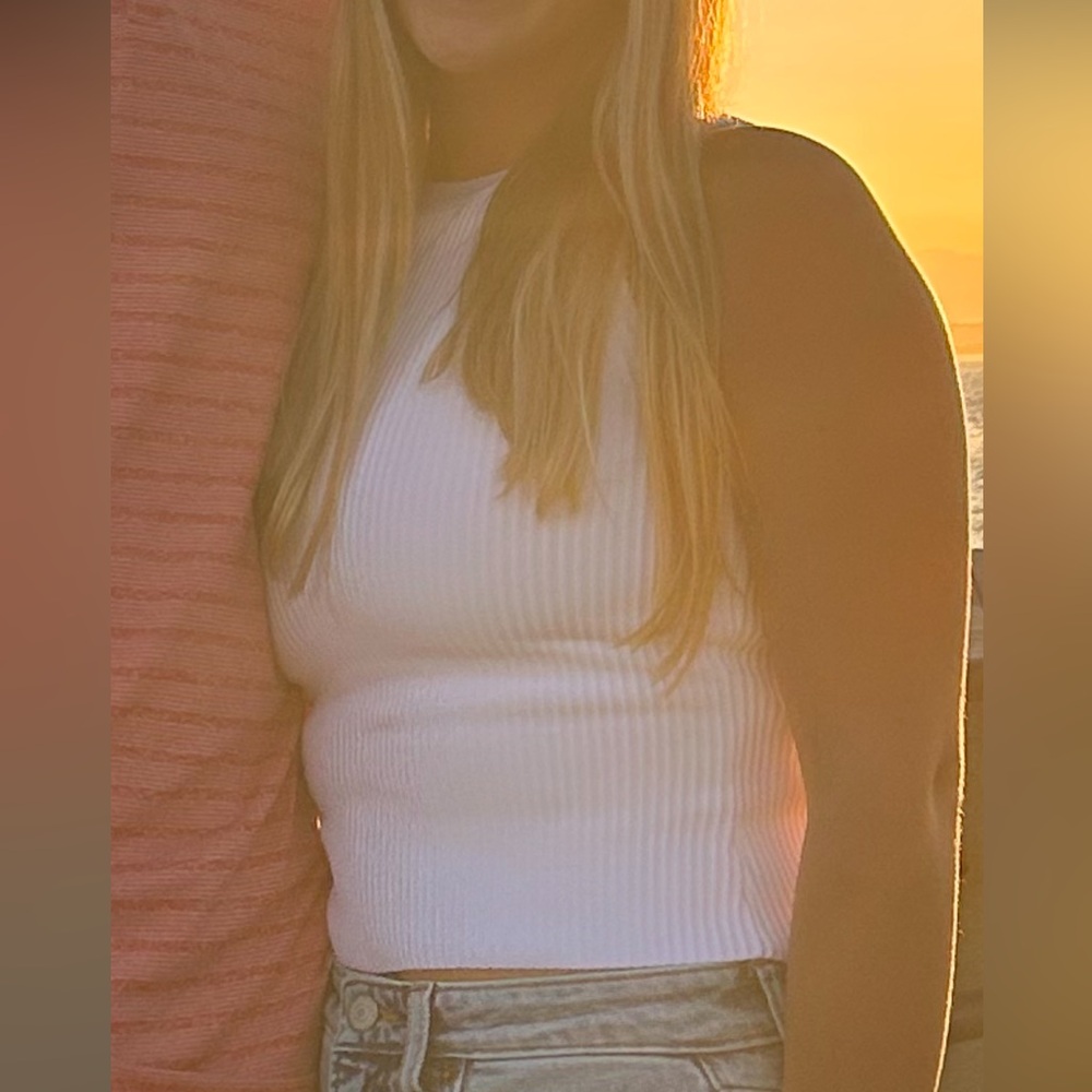 White Ribbed Sleeveless Top